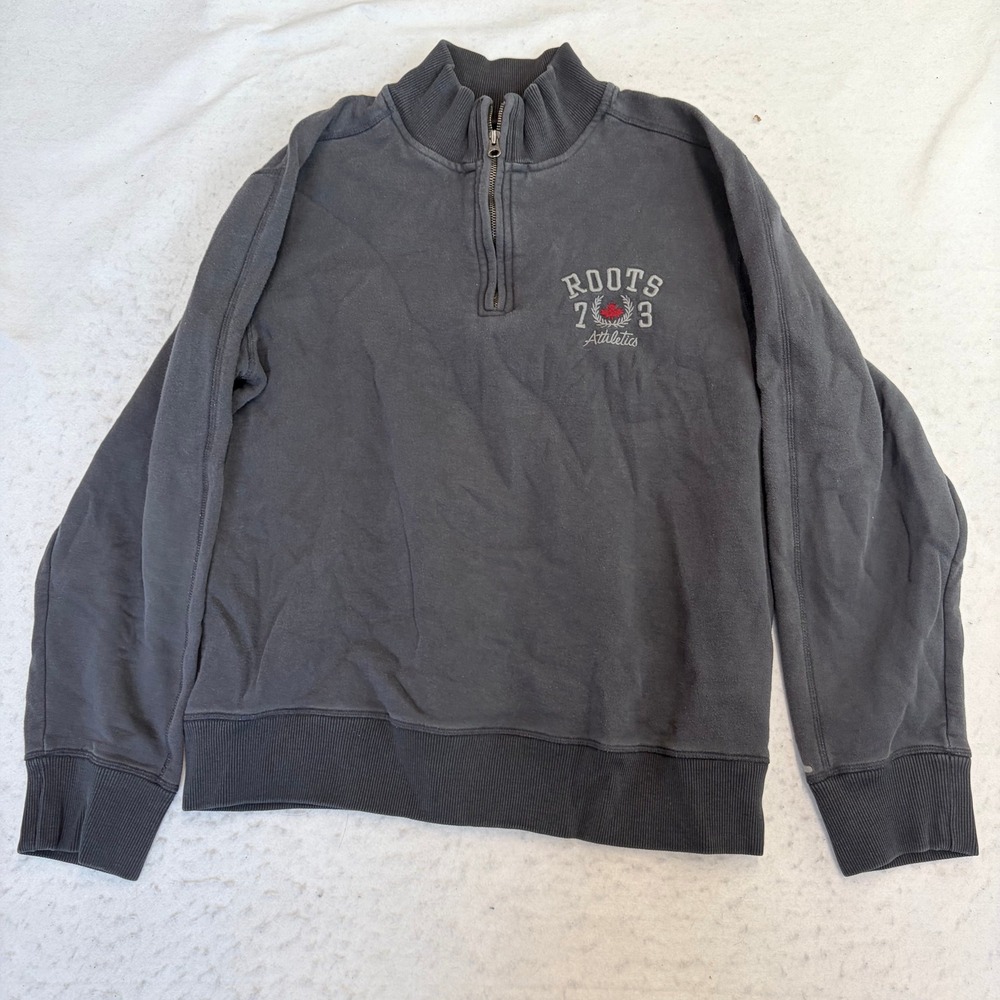 Roots 73 Athletics Quarter Zip Pullover Mens L Black Embroidered Logo Fleece